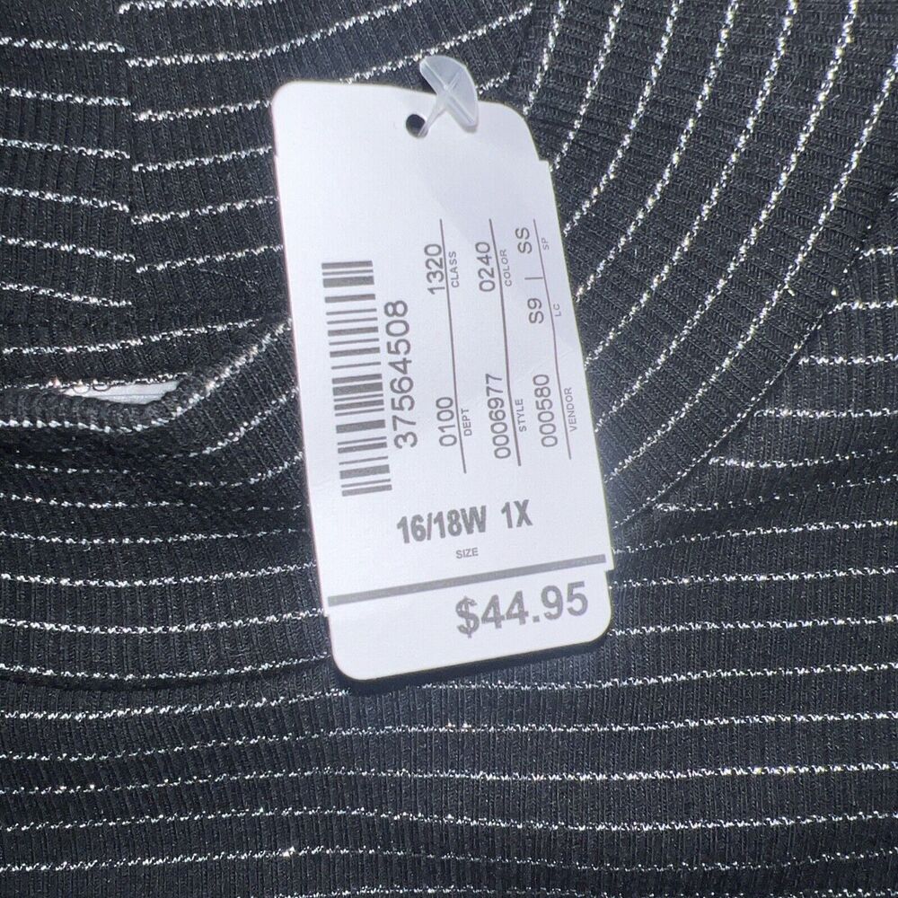 CJ Banks 1X Black Silver Stripe Long Stretch Mock Turtleneck - Picture 4 of 5